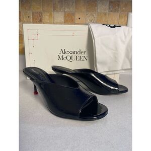 Alexander‎ McQueen 70mm Black Patent Leather Open Toe Slip On Sandals 37.5/7.5